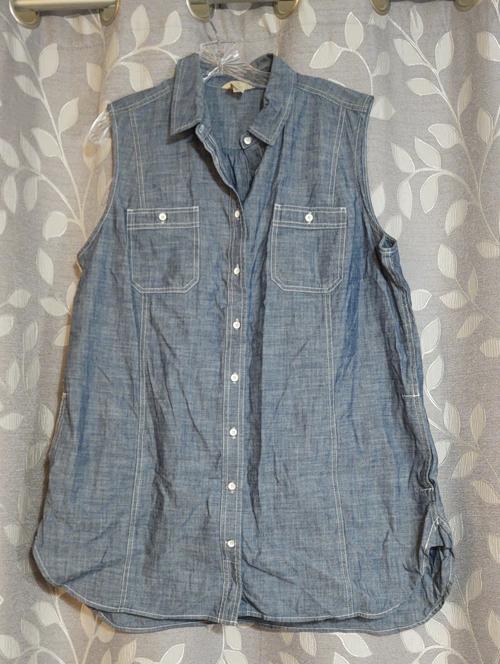 Duluth Trading Sleeveless Blue Chambray Cotton Button-Front Tunic size XL